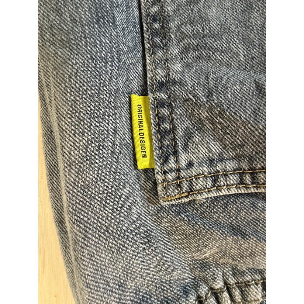Original Design Mens Acid Wash Denim Joggers Elastic Waist Blue Jeans 28x27